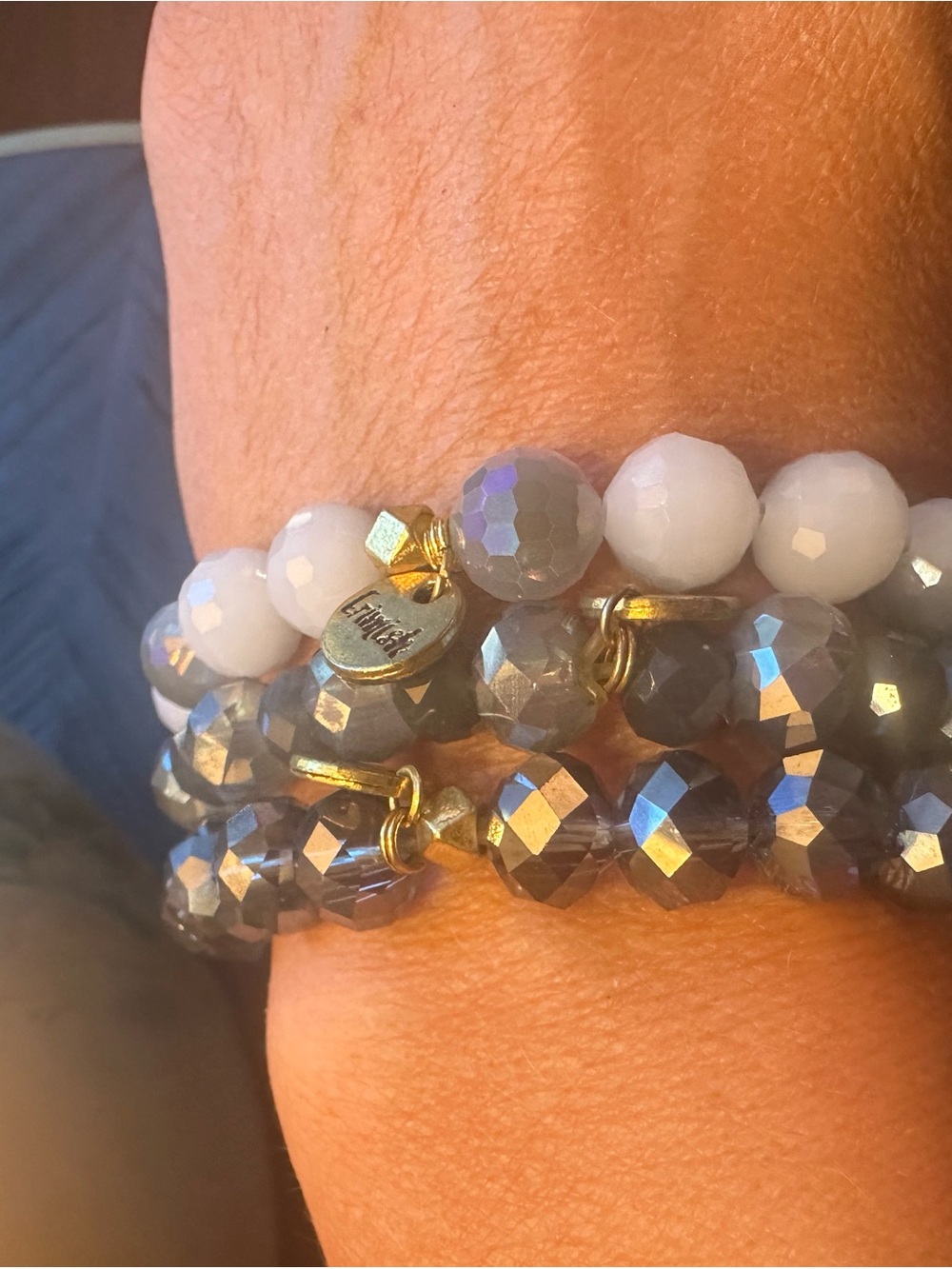 Erimish Gray and White Faceted Bead Stretch Bracelet Set
